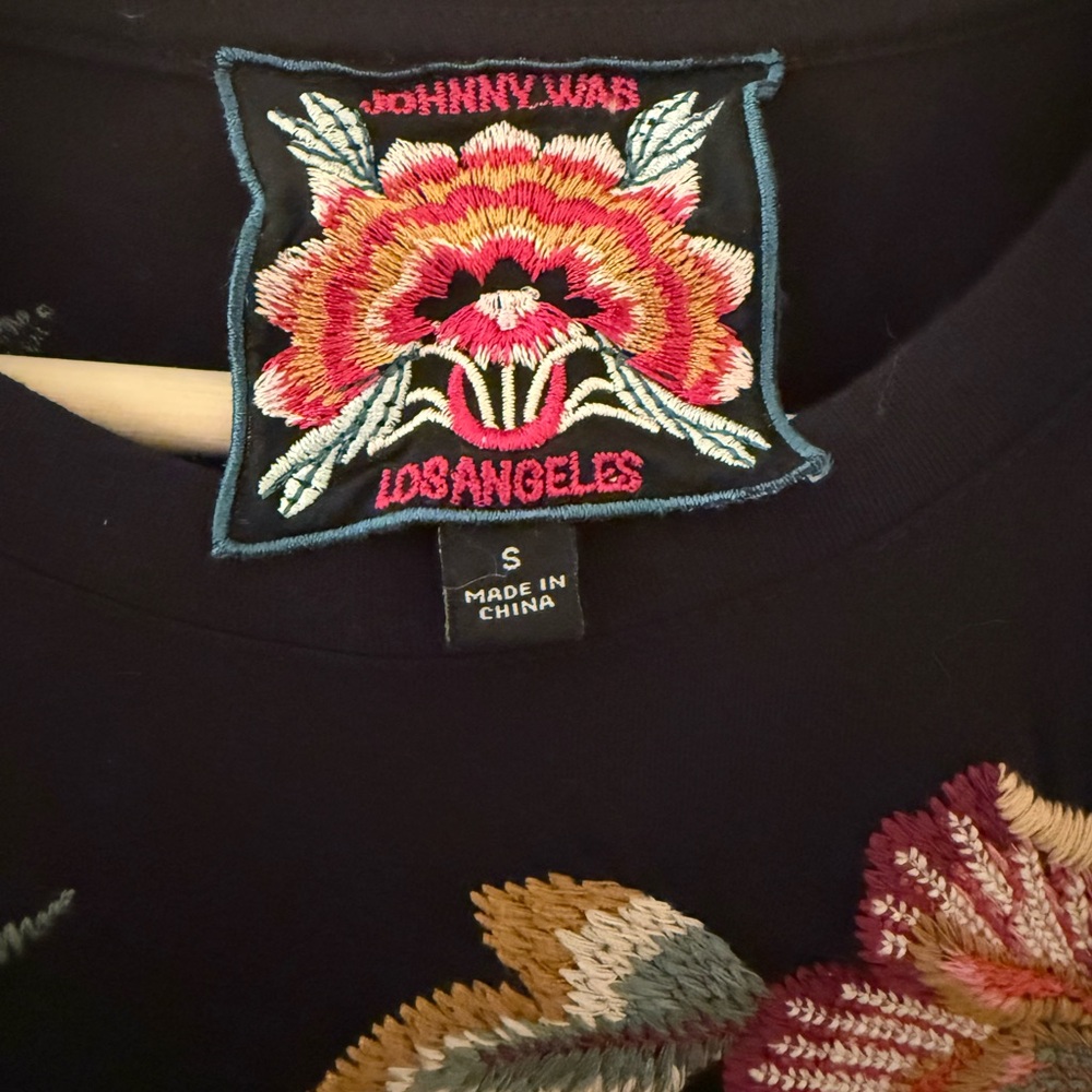 Johnny Was Black Top with Colorful Embroidery - Picture 3 of 4